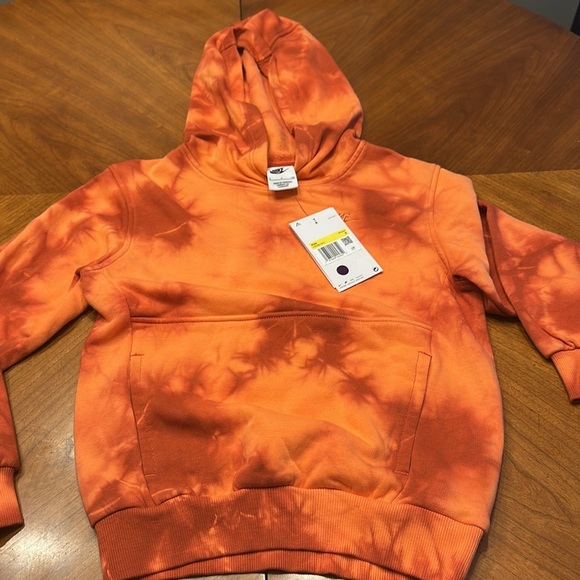 NWT Nike Club Fleece Tie Dye Hoodie Wild Mango/Dragon Red/Vintage Coral - Picture 4 of 6